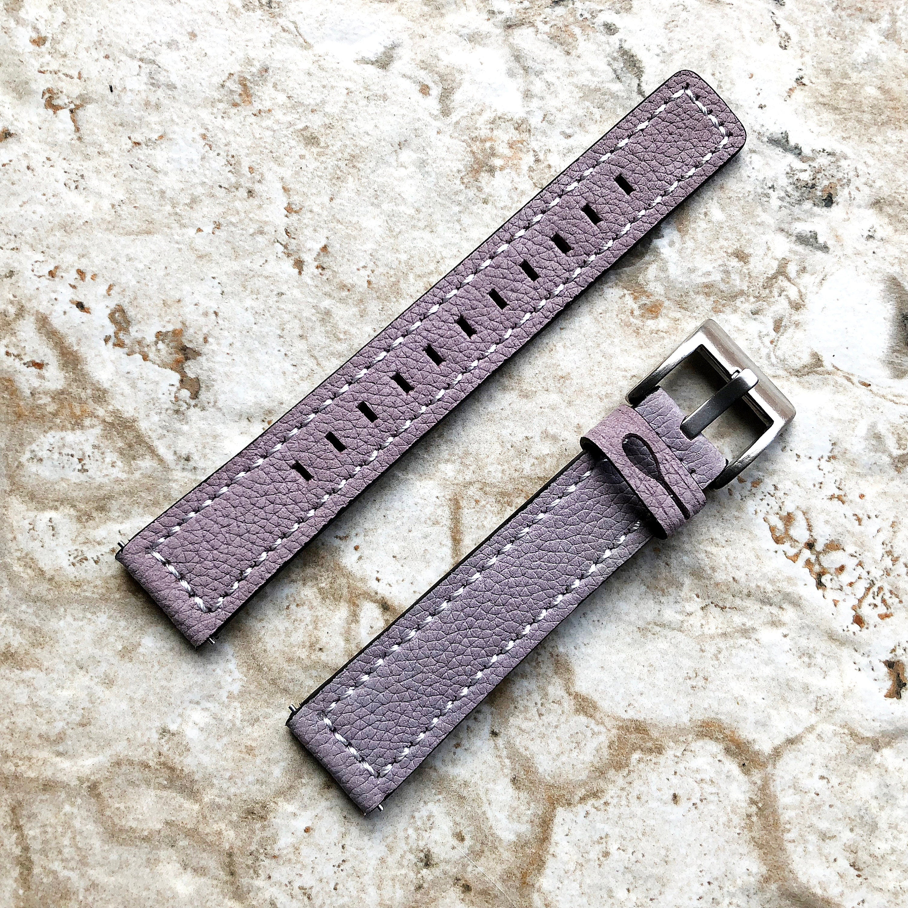 Purple Stitched Band Compatible with Garmin Venu 3S 2S Smartwatch Elegant Soft Leather Strap Wristband Bracelet Quick Release Band -N18